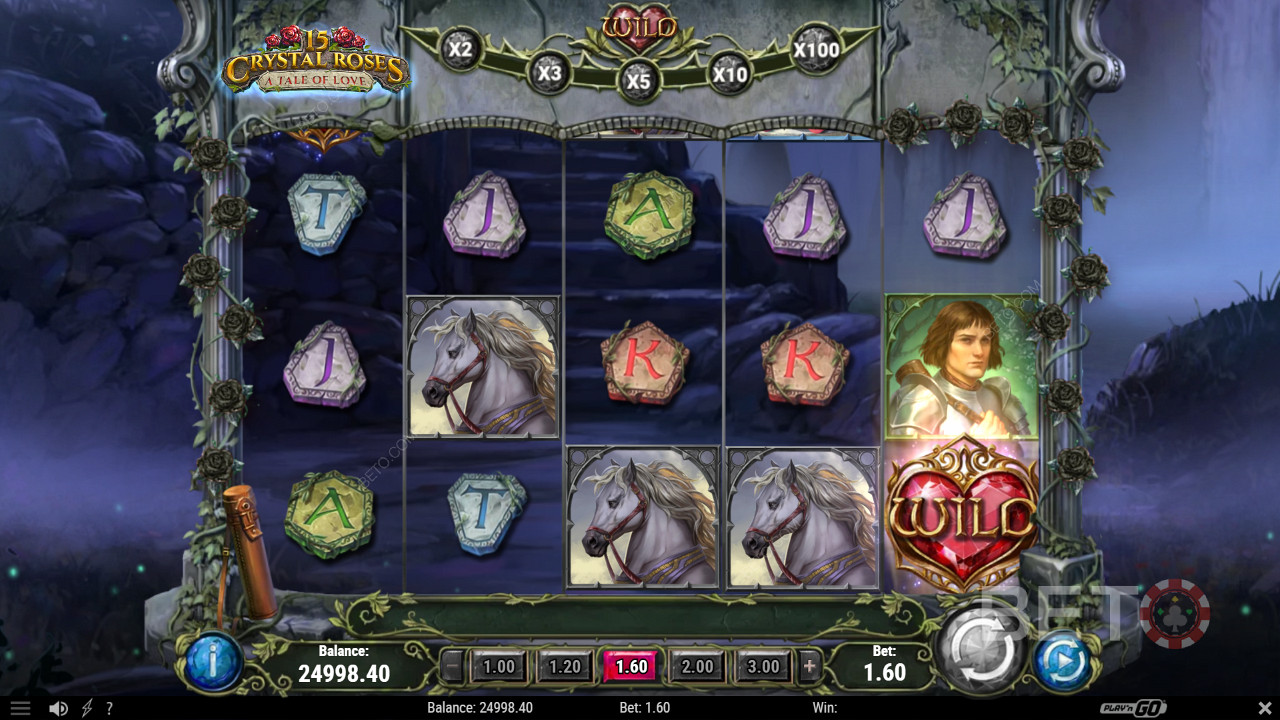 Snag normal and Multiplier Wilds in 15 Crystal Roses: A Tale of Love pokie