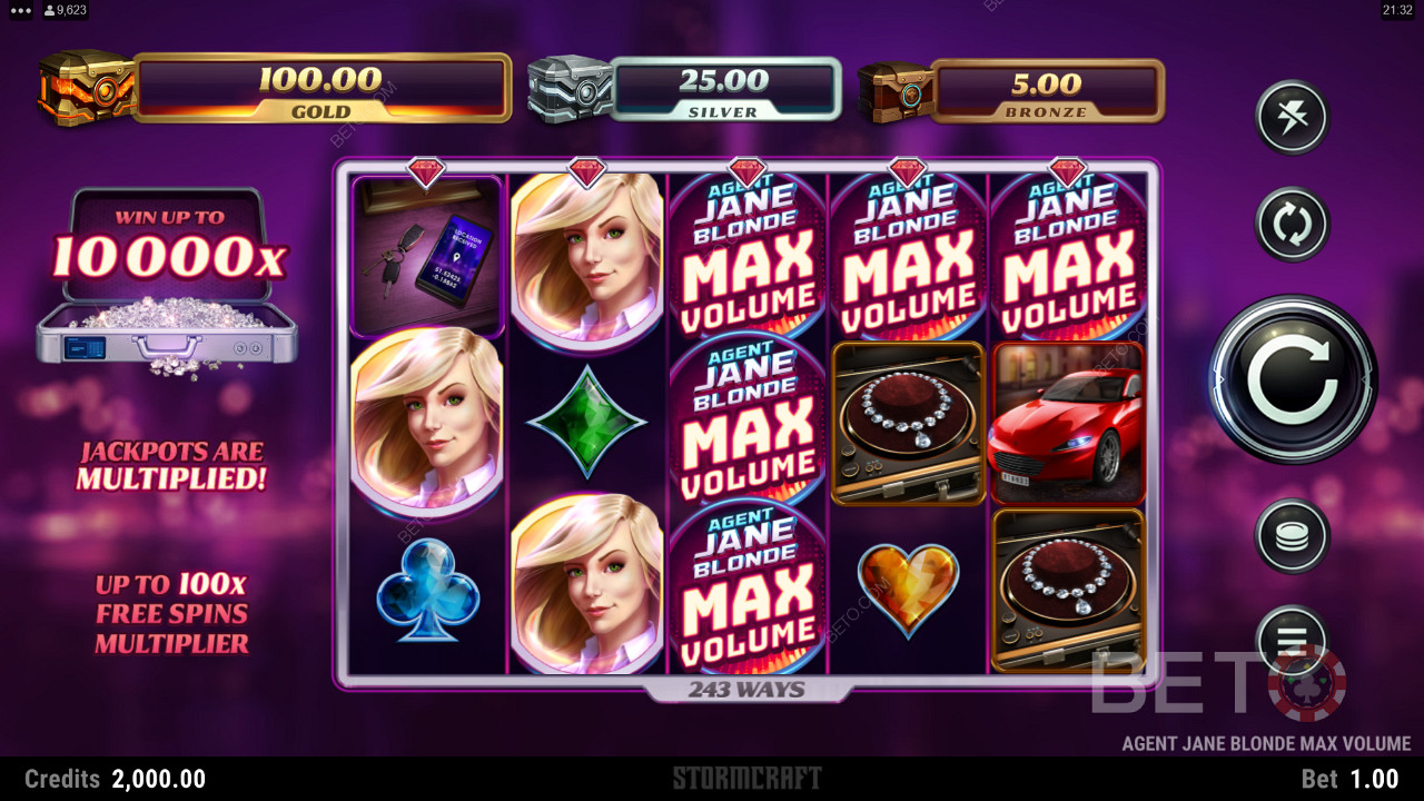Rack up the Multiplier Trail in Free Spins on Agent Jane Blonde Max Volume pokie