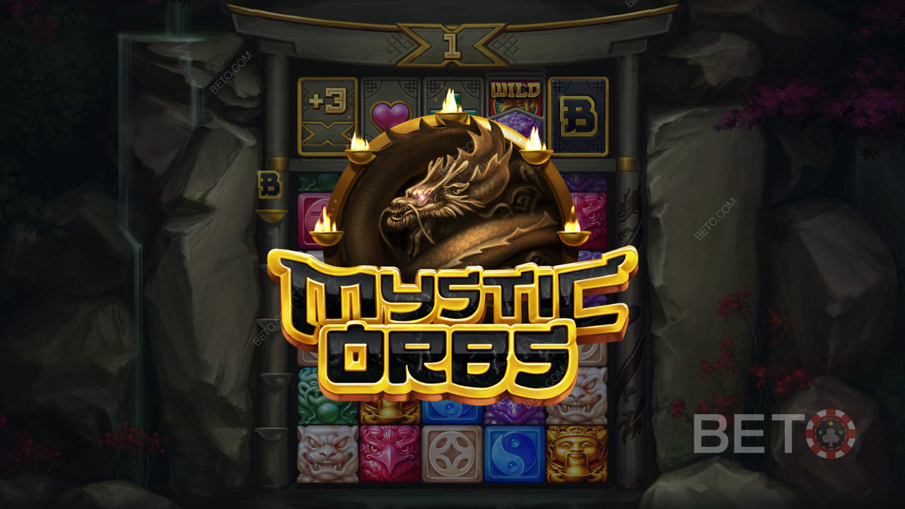 Face your fate against a treasure-guarding Dragon in the Mystic Orbs pokie