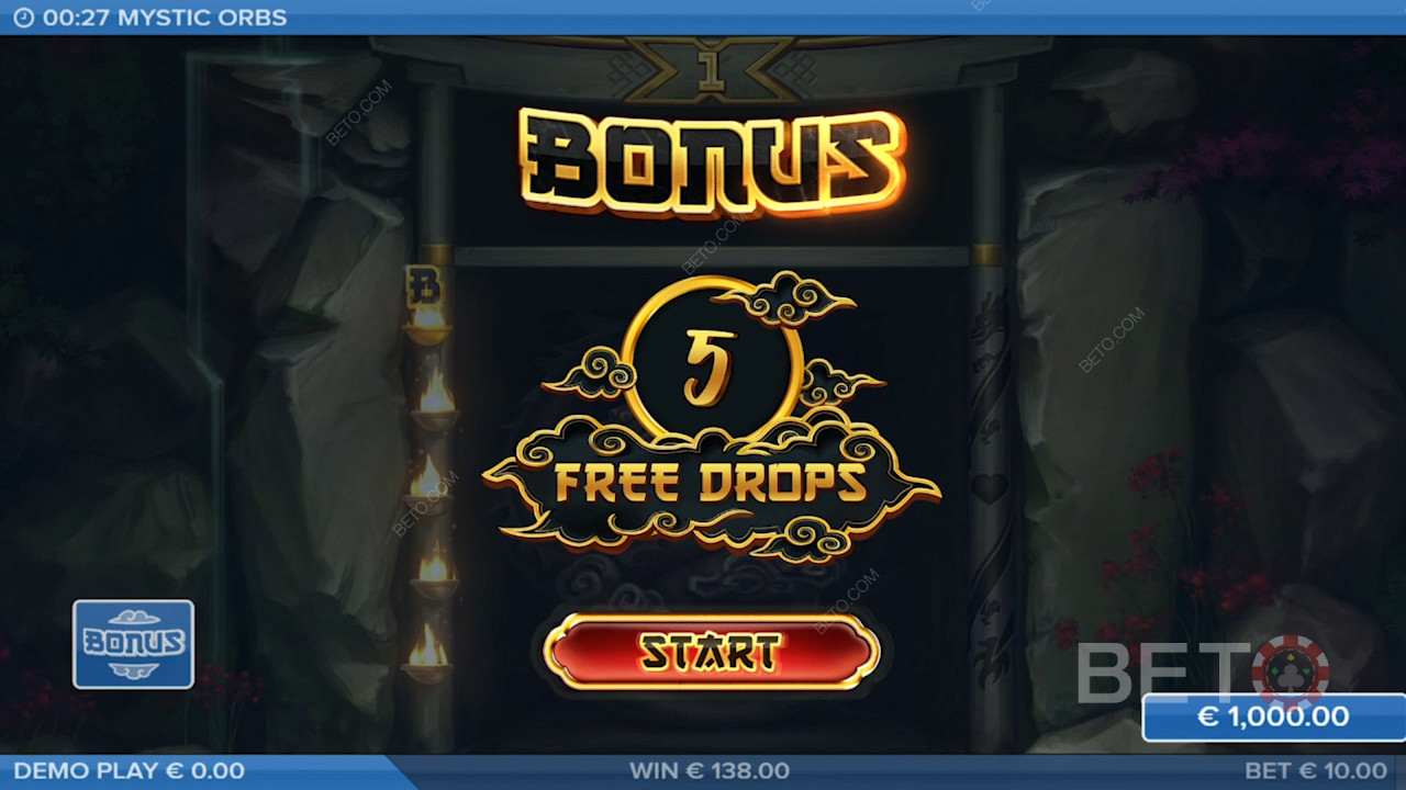 Score 5 Orb symbols to trigger Bonus Round and nab 5 Free Spins