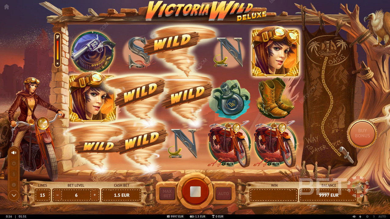 Cyclone Wilds can pop up on any spin and trigger Respins in Victoria Wild Deluxe pokie