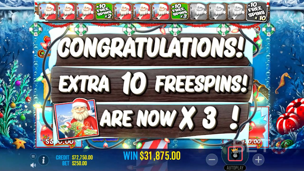 Score 10 bonus Free Spins on your first Bonus Round with 3 Scatters