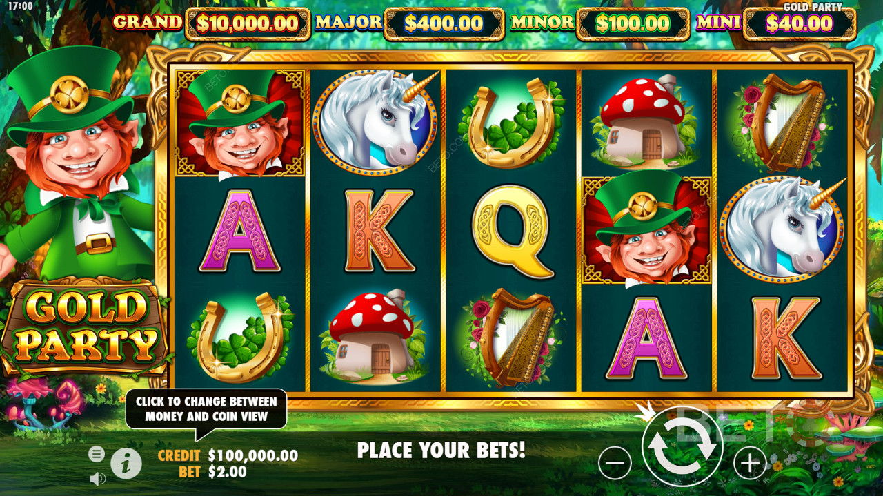 Strike gold with up to 5,000x your bet in the Gold Party pokie