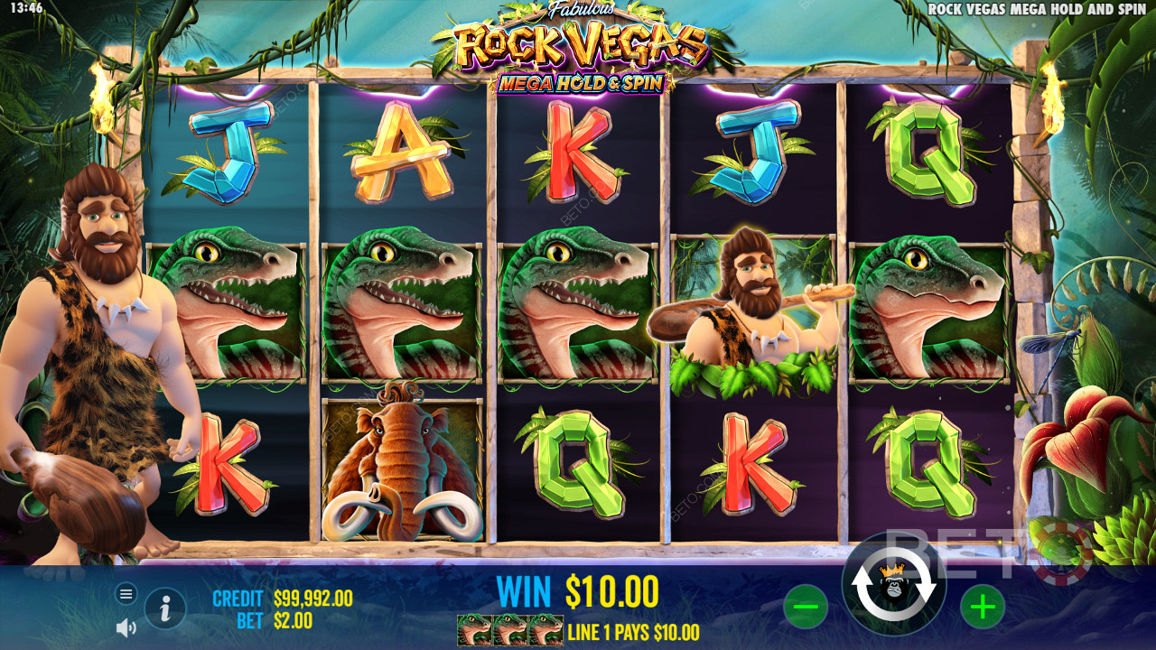 Explore prehistoric beasts and ancient tribes in Rock Vegas pokie