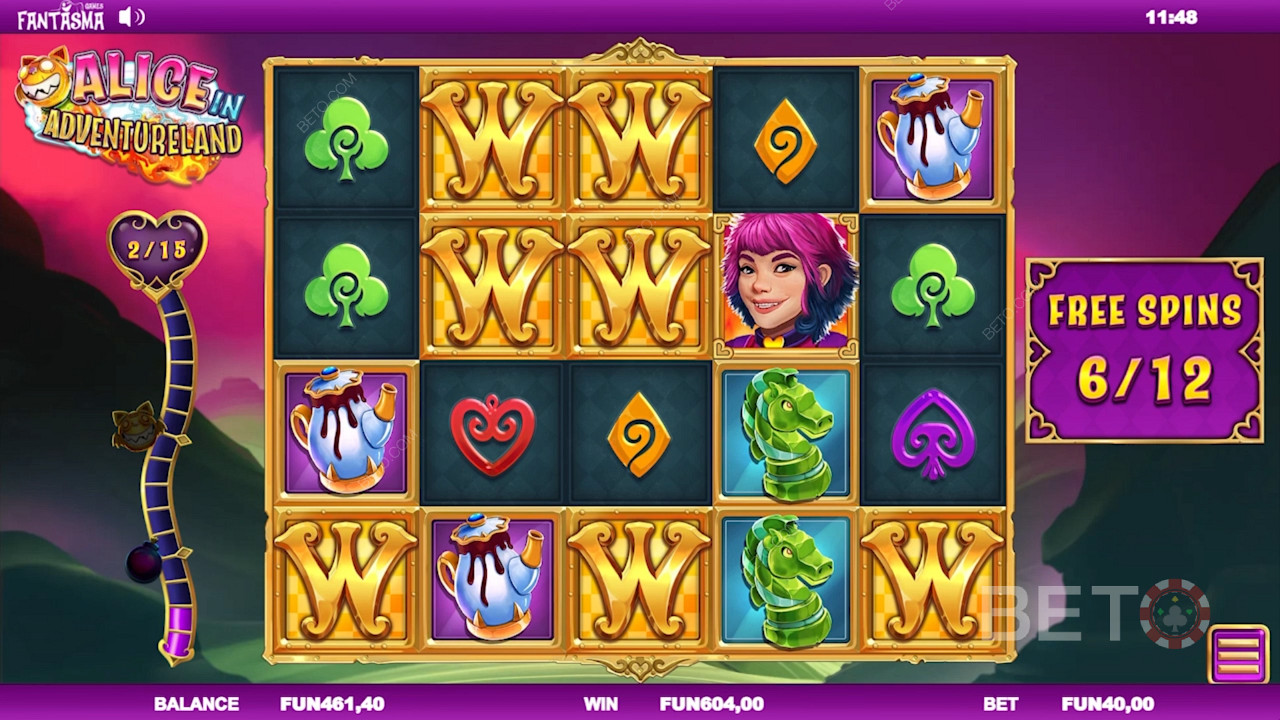 Score big with Free Spins in Alice in Adventureland online pokie at BETO Pokies