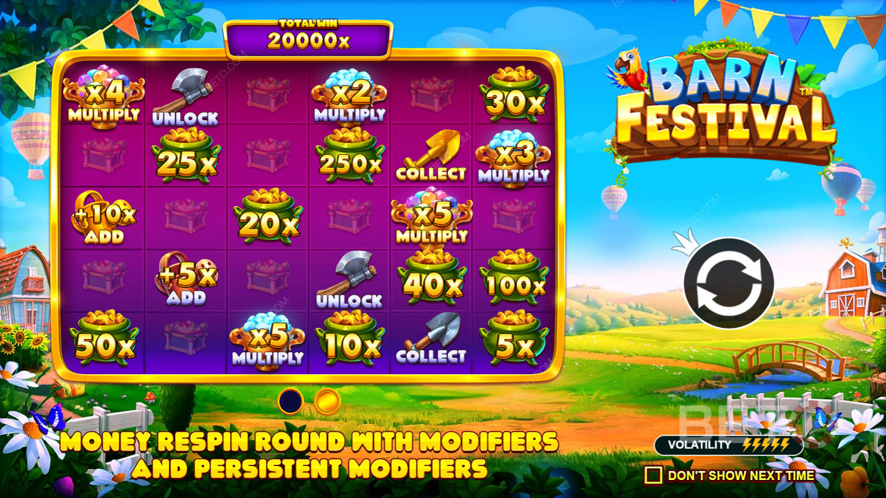 Rack up Respins with special symbols in the Barn Festival pokie