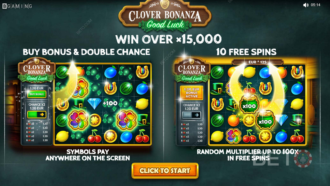 Score Buy Bonus, Double Chance, and Free Spins in the Clover Bonanza pokie