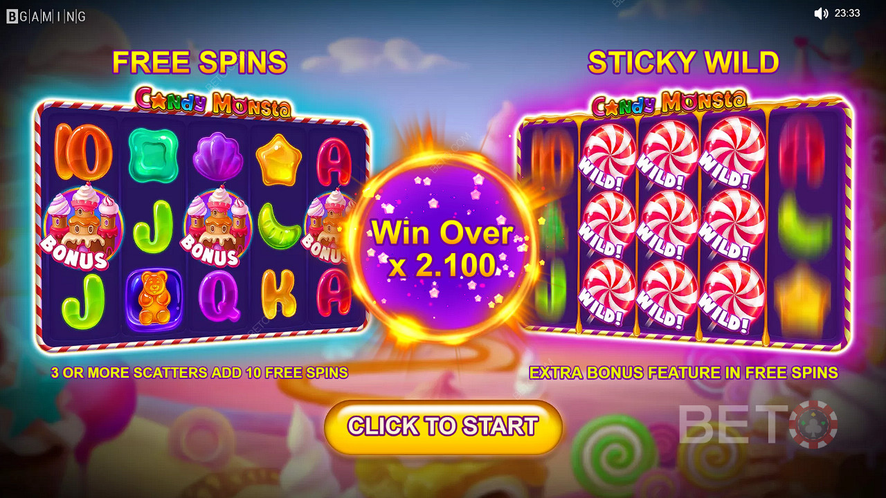 Play Candy Monsta Pokie - now for a chance to win big payouts worth 1,000x the bet