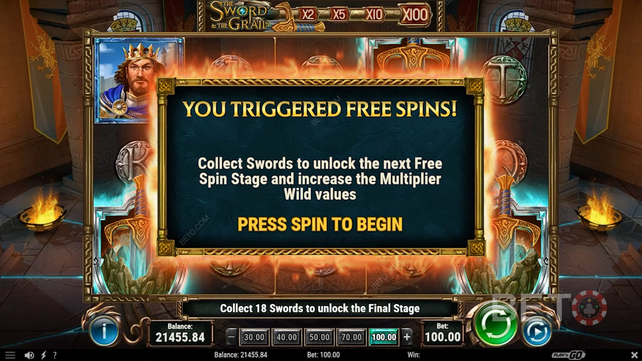 Grab swords to boost your Multiplier in the Free Spins round