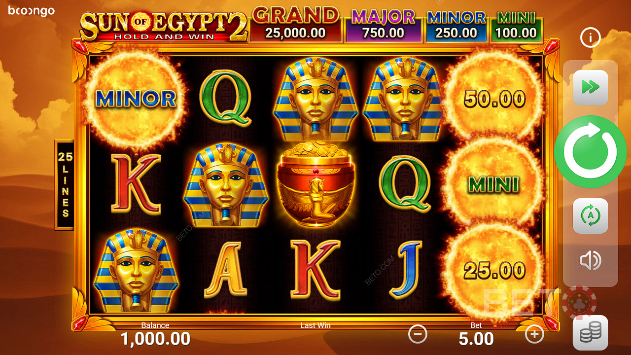 Snag six or more bonus symbols for the Bonus Game in Sun of Egypt 2 pokie