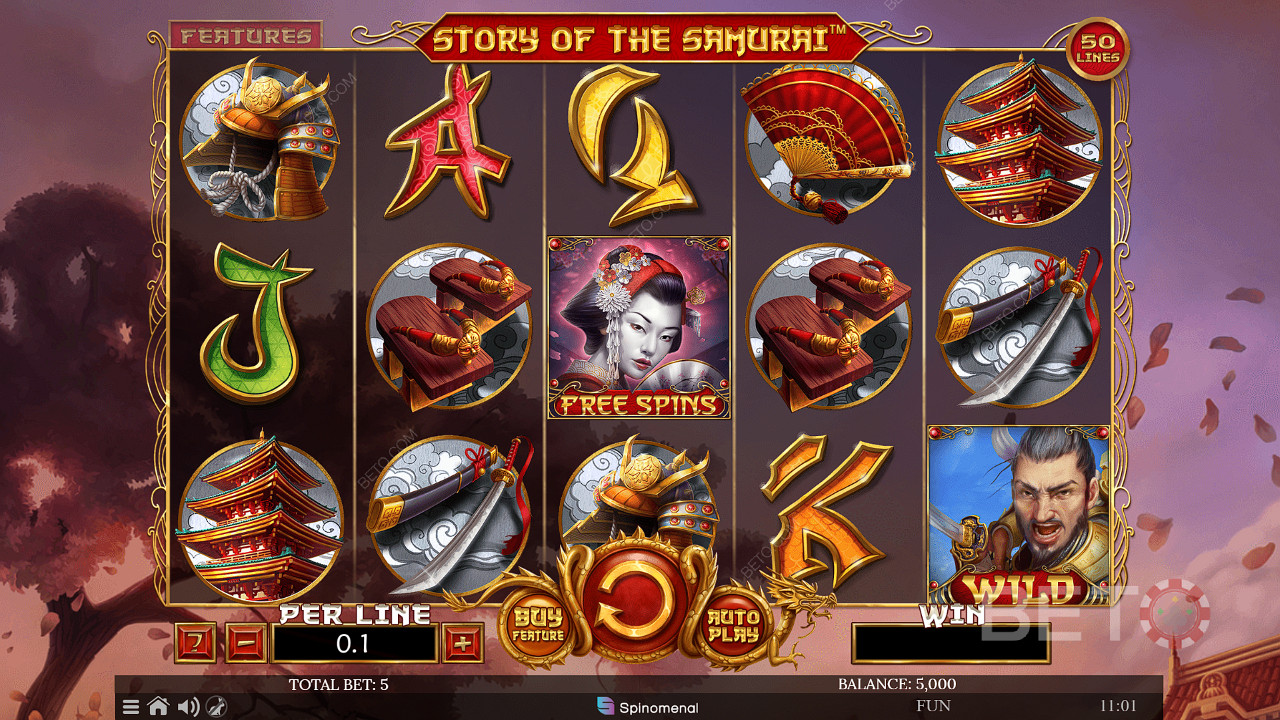 Nab Free Spins with the Buy feature in Story of The Samurai pokie game