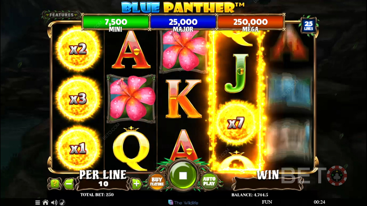 Snag six or more Sun Scatters to kick off the Hold and Win Bonus Game