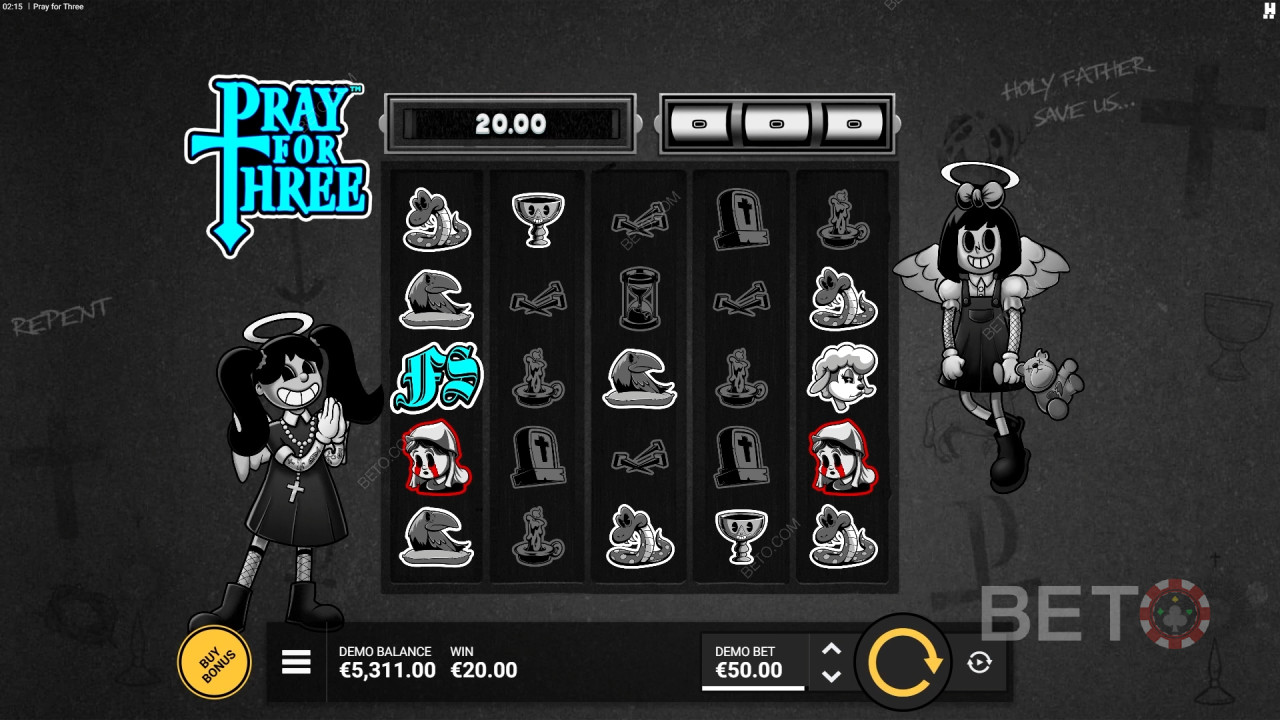 Bonus Features Explained in Pray For Three by Hacksaw Gaming