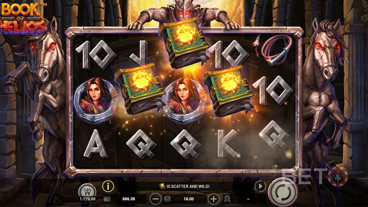 3 Scatters kick off Free Spins in the Book of Helios pokie game