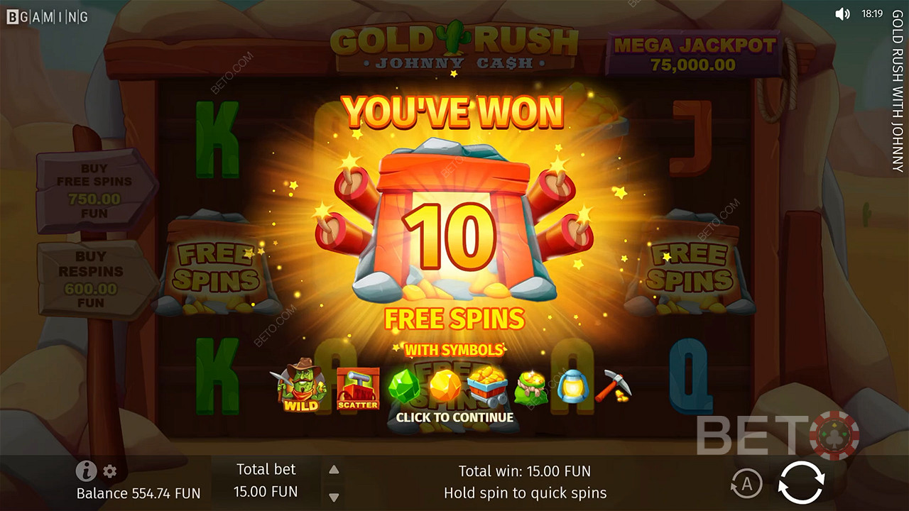 Score 10 Free Spins with 3 Scatter Symbols
