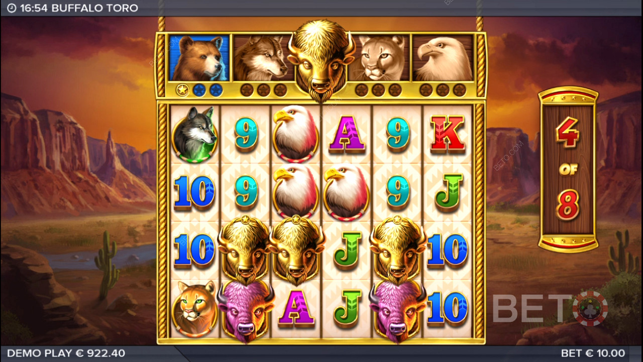 Snag those Golden Buffalo icons to boost symbols in Buffalo Toro pokie