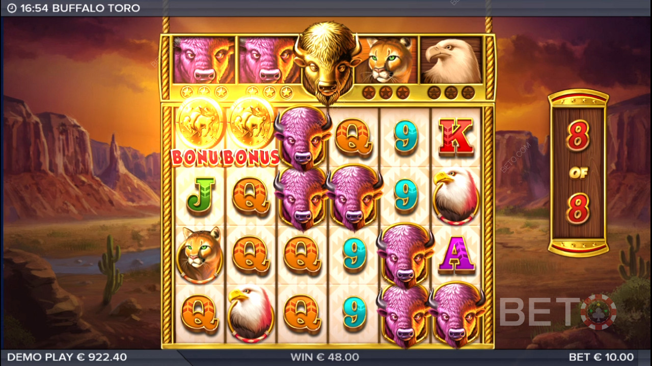 Transform top symbols to buffalos in the Free Spins feature