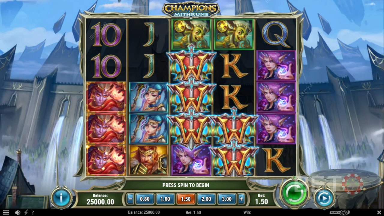 Random bonuses can pop up on any whirl in the Champions of Mithrune pokie