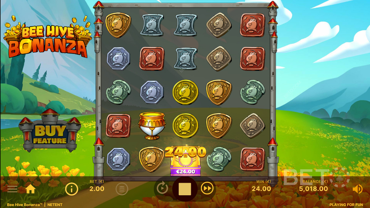 Honey Pot symbols nab the values of bee symbols in the Bee Hive Bonanza pokie