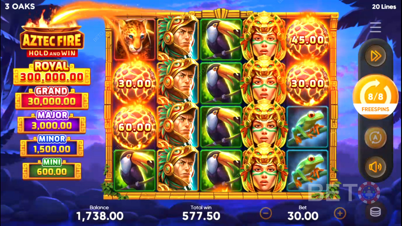 Score big with top-notch symbols in Aztec Fire: Hold and Win free spins