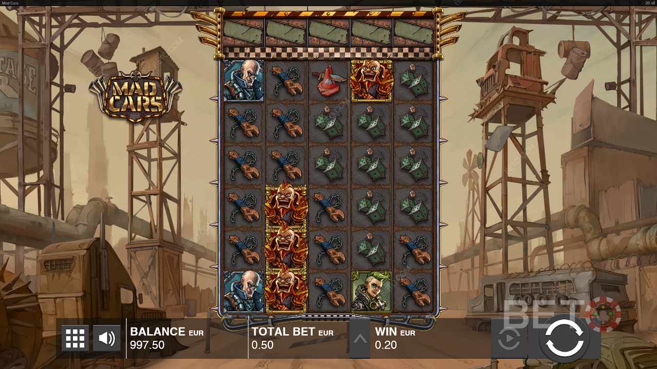 Rev up for massive reels and 50 paylines in the Mad Cars online pokie
