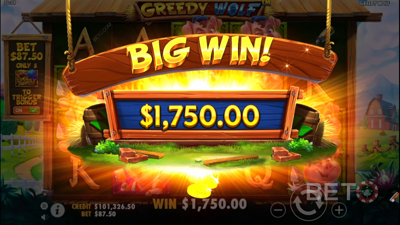 Score big in the main game of the Greedy Wolf pokie