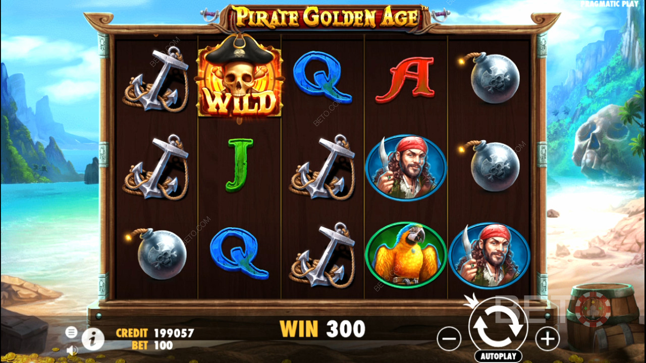 Plunder hefty wins from regular symbols in Pirate Golden Age pokie