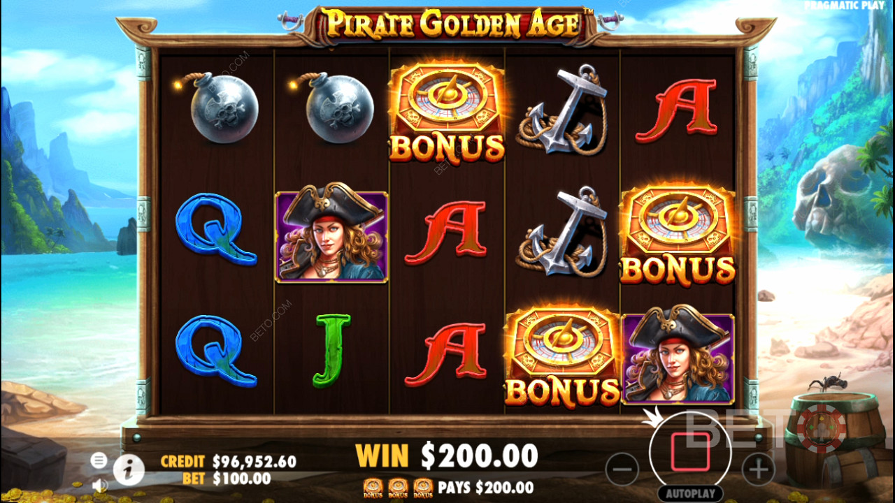 3+ bonus symbols unlock Free Spins treasure hunt