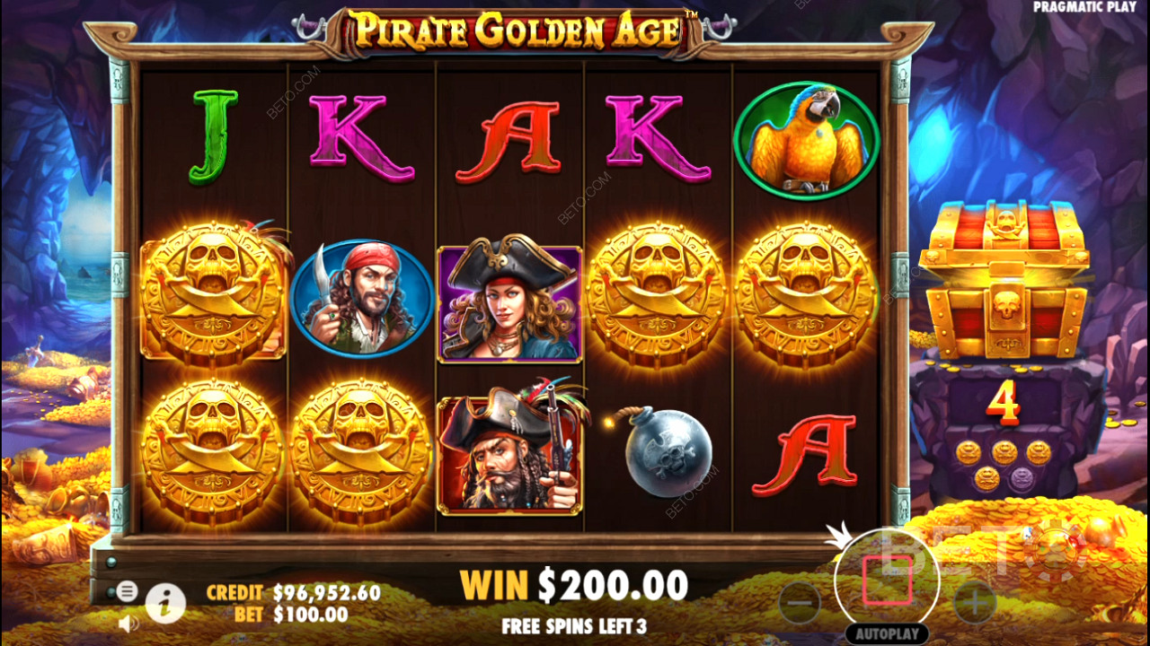 Bonus symbols pop up in Free Spins of Pirate Golden Age online pokie
