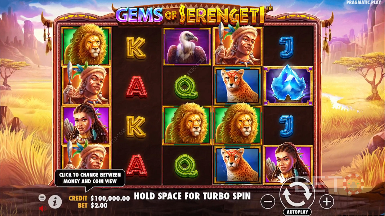Snag top bonuses and enjoy the ripper theme in Gems of Serengeti pokie