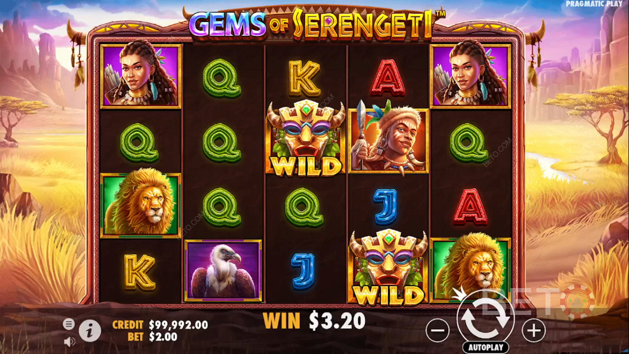 Discover stunning visuals in the Gems of Serengeti online pokie
